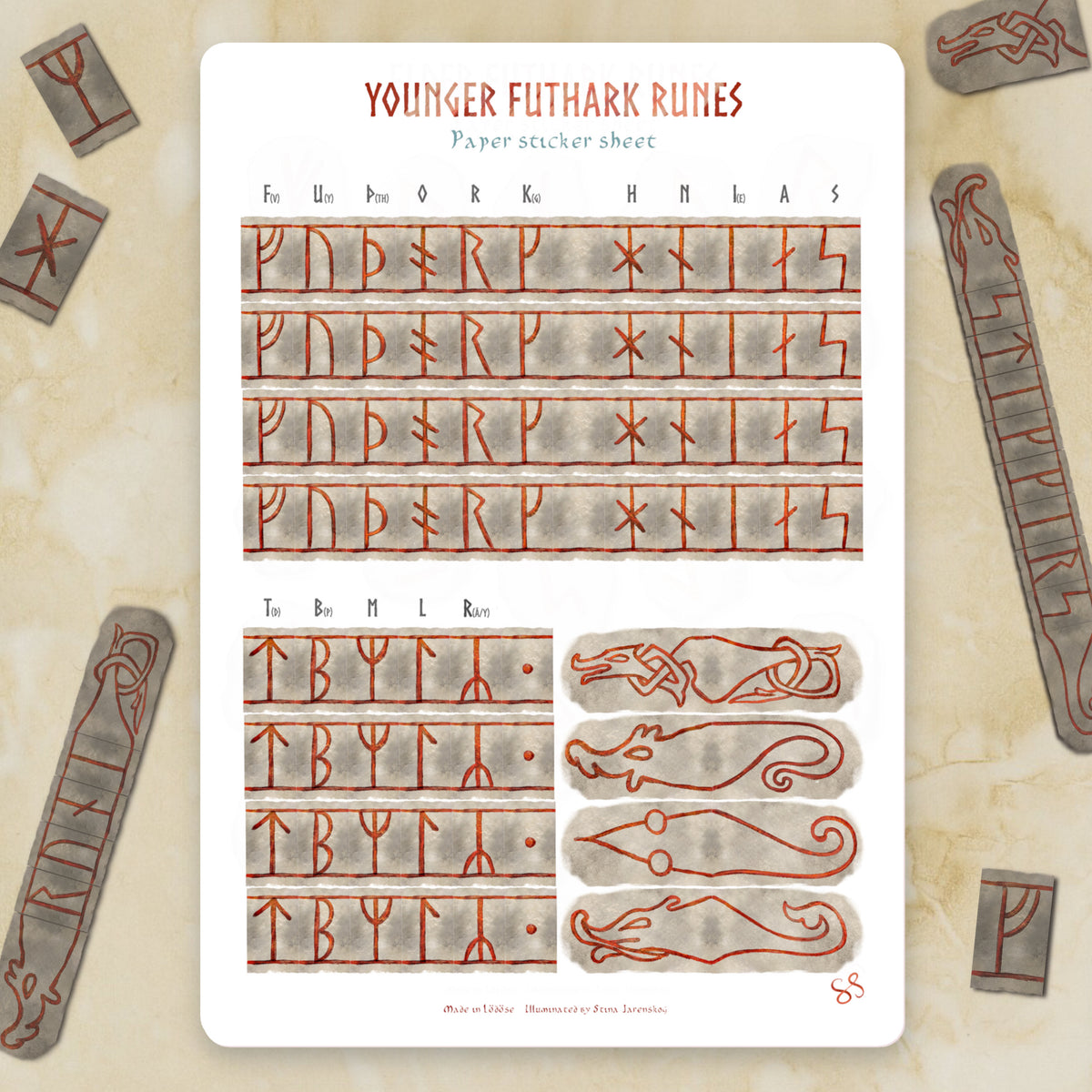 Klistermärkesark - Younger futhark runes (runor) – Stina Jarenskog Design